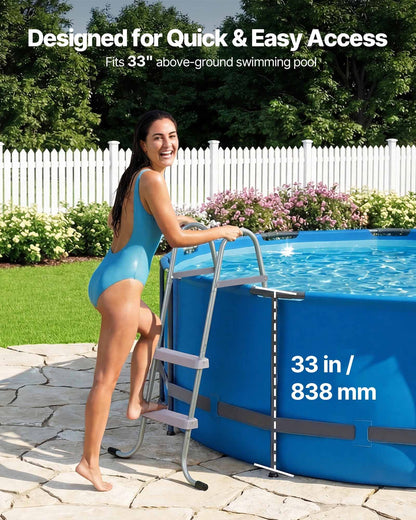 VEVOR Above Ground Pool Ladder, 2-Step Steel A-Frame Swimming Pool Stairs for 33 in High Wall, 300 lbs Capacity Entry/Exit Steps with Secure Non-Slip Sturdy Wide Step, Easy Setup Outdoor, Gray - DSYCTTGKAXHSFCQJR001V0 - view 3