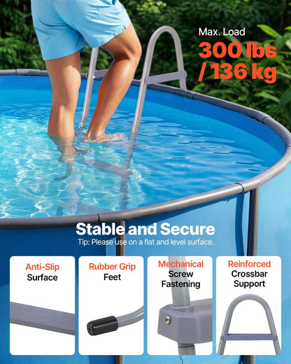 VEVOR Above Ground Pool Ladder, 2-Step Steel A-Frame Swimming Pool Stairs for 33 in High Wall, 300 lbs Capacity Entry/Exit Steps with Secure Non-Slip Sturdy Wide Step, Easy Setup Outdoor, Gray - DSYCTTGKAXHSFCQJR001V0 - view 4