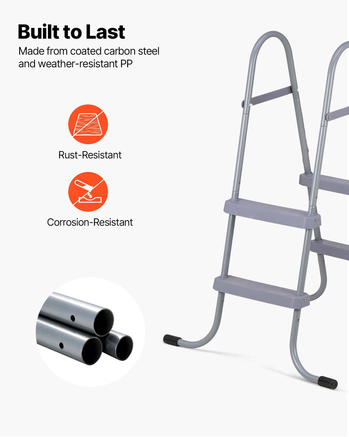 VEVOR Above Ground Pool Ladder, 2-Step Steel A-Frame Swimming Pool Stairs for 33 in High Wall, 300 lbs Capacity Entry/Exit Steps with Secure Non-Slip Sturdy Wide Step, Easy Setup Outdoor, Gray - DSYCTTGKAXHSFCQJR001V0 - view 5