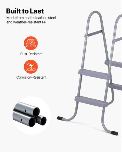 VEVOR Above Ground Pool Ladder, 2-Step Steel A-Frame Swimming Pool Stairs for 33 in High Wall, 300 lbs Capacity Entry/Exit Steps with Secure Non-Slip Sturdy Wide Step, Easy Setup Outdoor, Gray - DSYCTTGKAXHSFCQJR001V0 - view 5