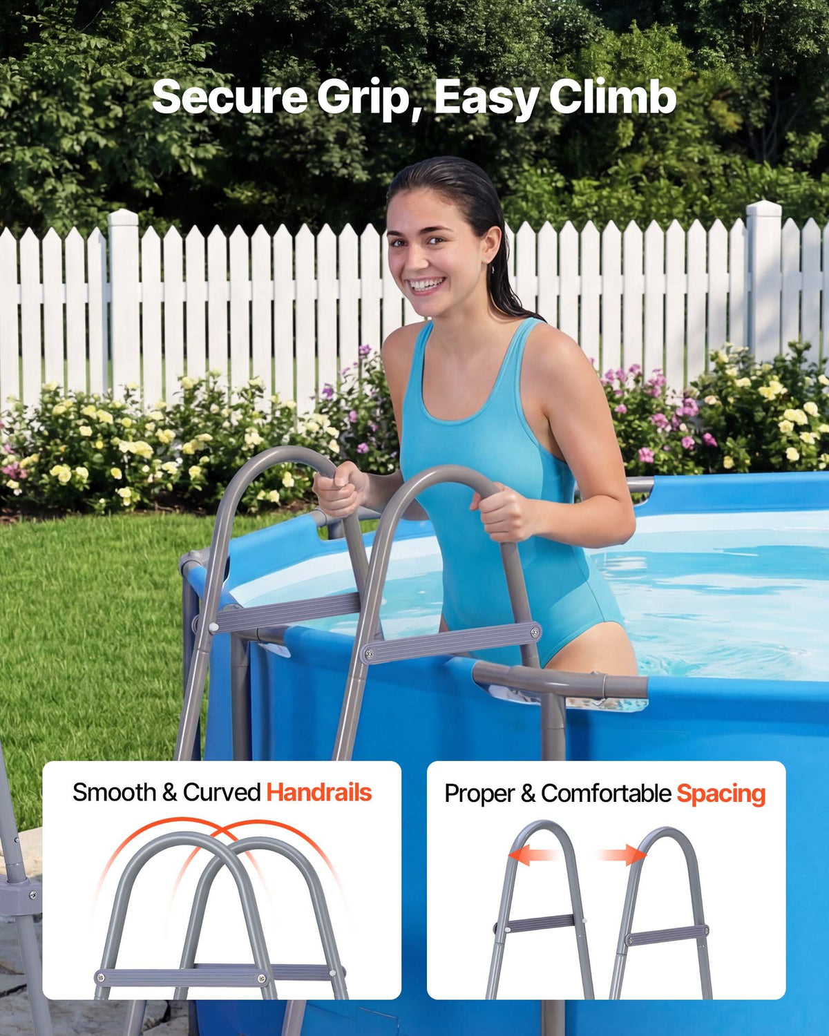 VEVOR Above Ground Pool Ladder, 2-Step Steel A-Frame Swimming Pool Stairs for 33 in High Wall, 300 lbs Capacity Entry/Exit Steps with Secure Non-Slip Sturdy Wide Step, Easy Setup Outdoor, Gray - DSYCTTGKAXHSFCQJR001V0 - view 6