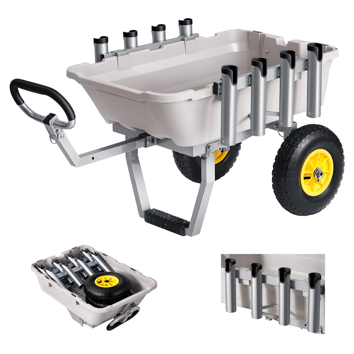 VEVOR Beach Fishing Cart, 200 lbs Load Capacity, Fishing Cart with Poly Bed, Heavy-Duty Aluminum Alloy Frame, 13-Inch All-Terrain Tires, 8 Rod Holders, Strap, Easy to Clean, for Outdoor Camping Picnic - DSYJC2L000006B04P001V0 - view 1