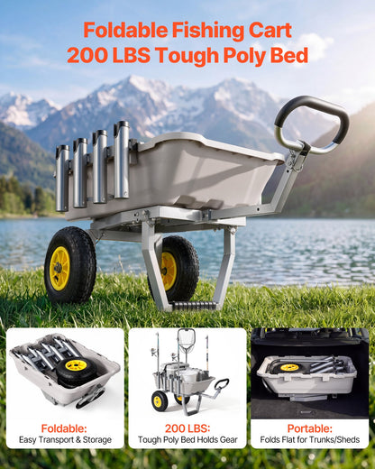 VEVOR Beach Fishing Cart, 200 lbs Load Capacity, Fishing Cart with Poly Bed, Heavy-Duty Aluminum Alloy Frame, 13-Inch All-Terrain Tires, 8 Rod Holders, Strap, Easy to Clean, for Outdoor Camping Picnic - DSYJC2L000006B04P001V0 - view 3