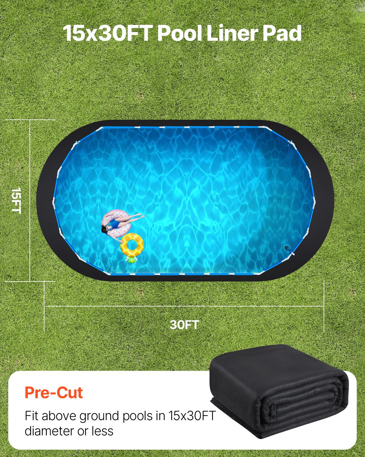 VEVOR Oval Pool Liner Pad, 15 x 30 ft Pool Liner Pad for Above Ground Swimming Pools, Extra-Thick Pool Mat, Prevents Punctures, Recycled Geotextile Material Underlayment Pad, Extend Liner Life - DSYYCDDOVAL175AMR001V0 - view 6