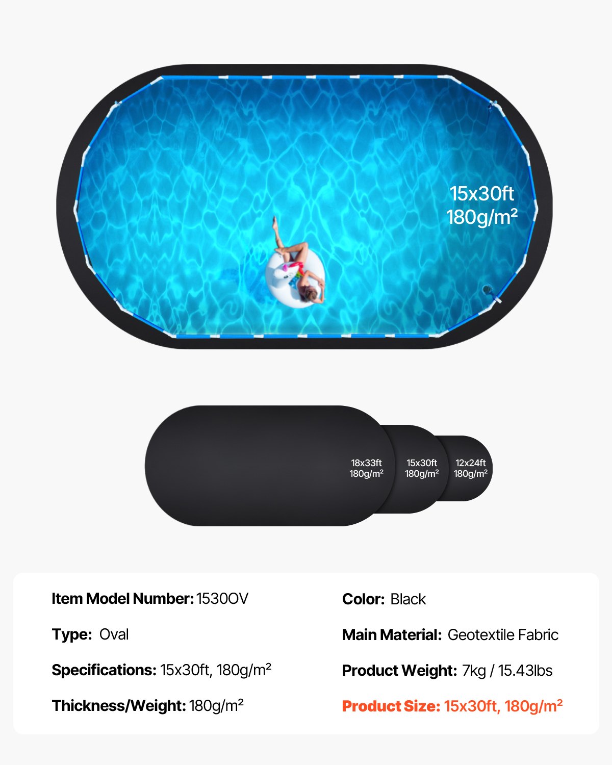 VEVOR Oval Pool Liner Pad, 15 x 30 ft Pool Liner Pad for Above Ground Swimming Pools, Extra-Thick Pool Mat, Prevents Punctures, Recycled Geotextile Material Underlayment Pad, Extend Liner Life - DSYYCDDOVAL175AMR001V0 - view 8