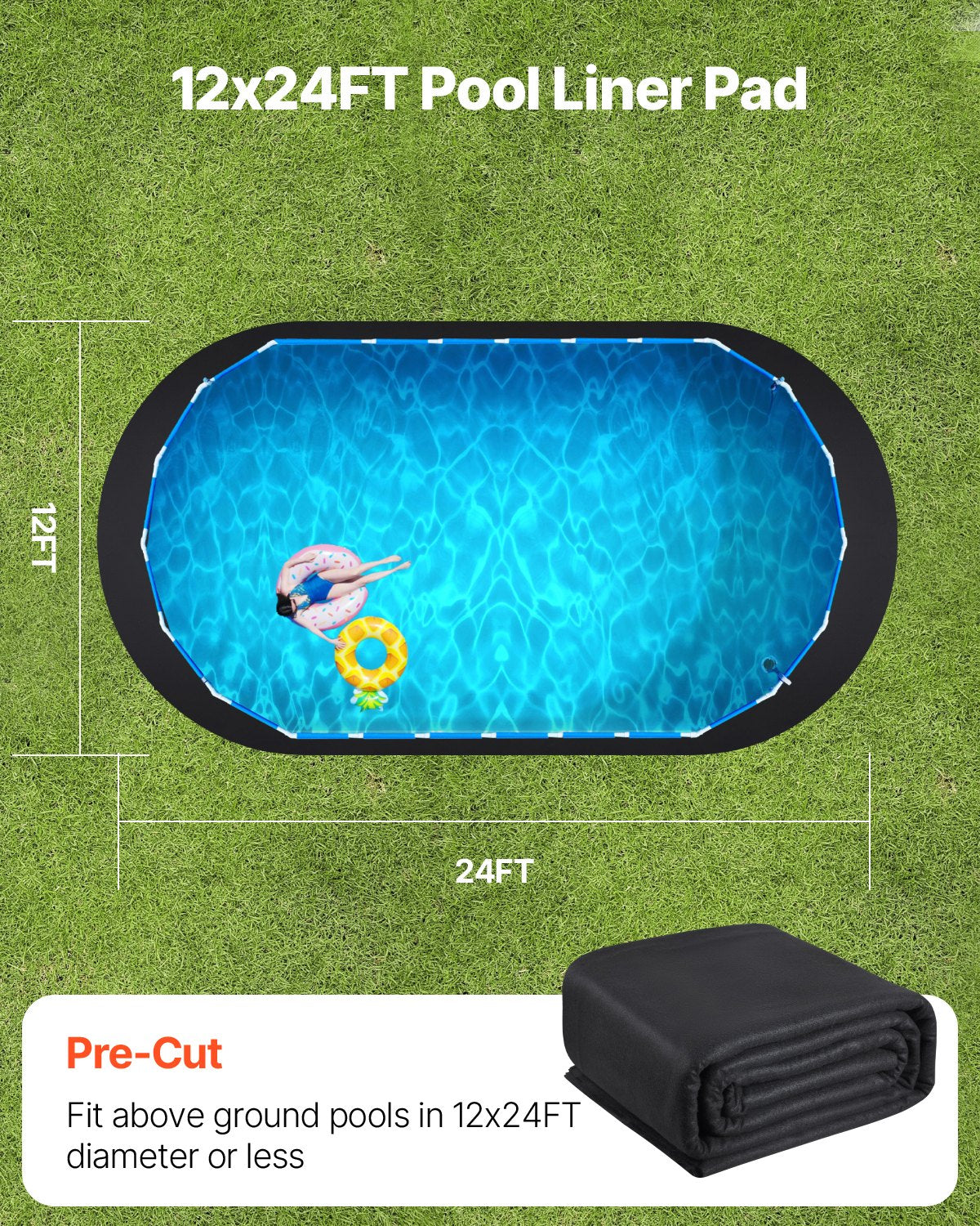 VEVOR Oval Pool Liner Pad, 12 x 24 ft Pool Liner Pad for Above Ground Swimming Pools, Extra-Thick Pool Mat, Prevents Punctures, Recycled Geotextile Material Underlayment Pad, Extend Liner Life - DSYYCDDOVAL1FNG34001V0 - view 6