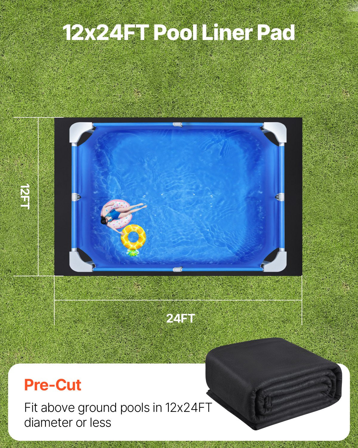 VEVOR Rectangle Pool Liner Pad, 12 x24 ft Pool Liner Pad for Above Ground Swimming Pools, Extra-Thick Pool Mat, Prevents Punctures, Recycled Geotextile Material Underlayment Pad, Extend Liner Life - DSYYCDDRECTA10MMP001V0 - view 6