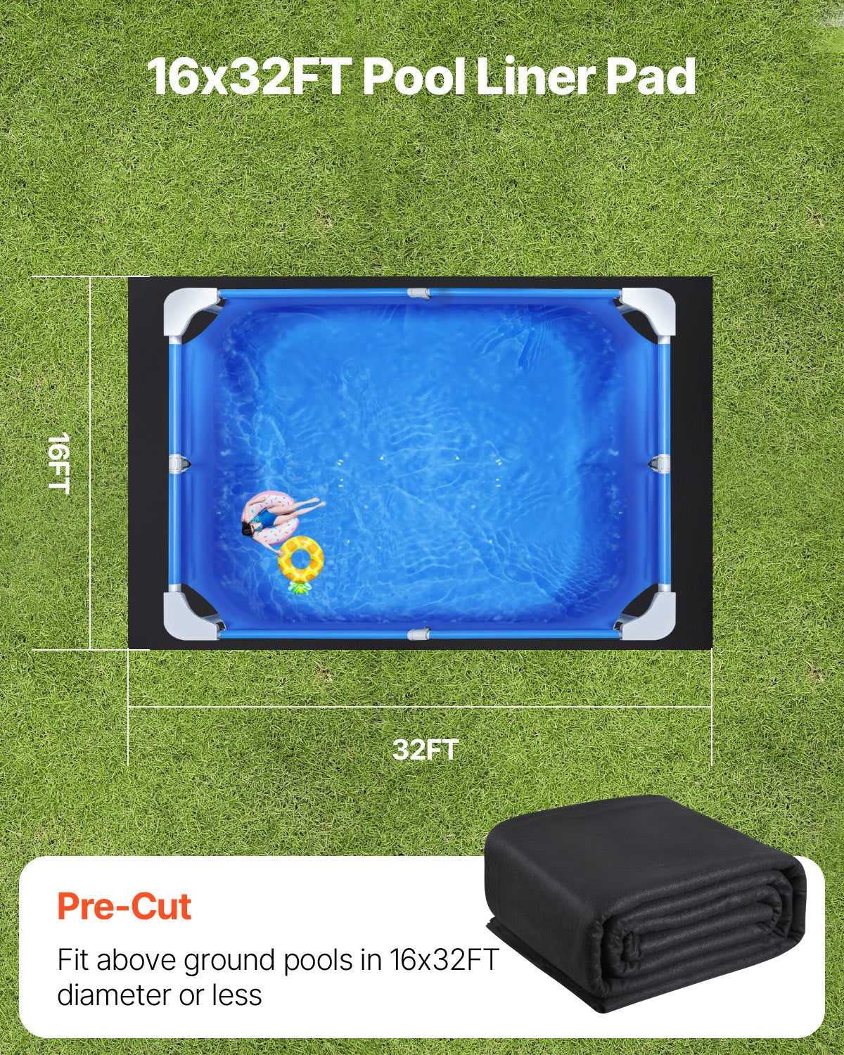 VEVOR Rectangle Pool Liner Pad, 16 x 32 ft Pool Liner Pad for Above Ground Swimming Pools, Extra-Thick Pool Mat, Prevents Punctures, Recycled Geotextile Material Underlayment Pad, Extend Liner Life - DSYYCDDRECTAWHGHE001V0 - view 6