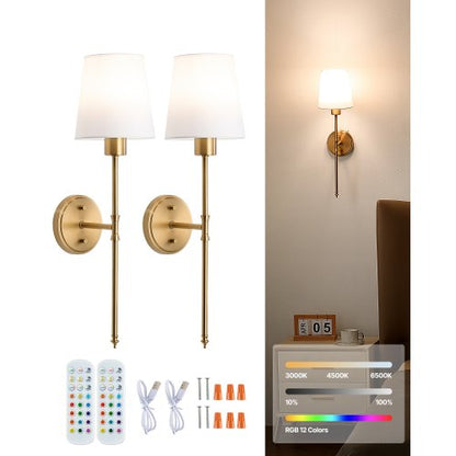 VEVOR Battery Operated Wall Sconce Set of 2, 4000mAh Rechargeable Wireless Wall Lights with Remote Control, 30 Lighting Modes, 12 RGB Colors & Timer, Dimmable Wall Lamp for Living Room Bedroom Hallway - DTBDCDS2J000PDIBKV9 - view 2