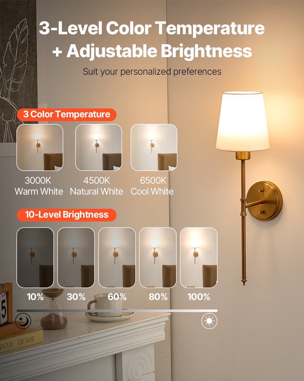 VEVOR Battery Operated Wall Sconce Set of 2, 4000mAh Rechargeable Wireless Wall Lights with Remote Control, 30 Lighting Modes, 12 RGB Colors & Timer, Dimmable Wall Lamp for Living Room Bedroom Hallway - DTBDCDS2J000PDIBKV9 - view 4