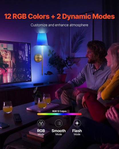 VEVOR Battery Operated Wall Sconce Set of 2, 4000mAh Rechargeable Wireless Wall Lights with Remote Control, 30 Lighting Modes, 12 RGB Colors & Timer, Dimmable Wall Lamp for Living Room Bedroom Hallway - DTBDCDS2J000PDIBKV9 - view 7
