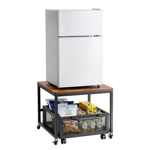 VEVOR Mini Fridge Stand with Storage, 198 lbs Mini Fridge Table with Movable Storage Cart & Swivel Wheels, Beverage Refrigerator Stand for Coffee Bar, Mini Fridge Organizer for Home Dorm, Light Brown - DTCKMNBXZJ1C1W7AXV0 - view 2