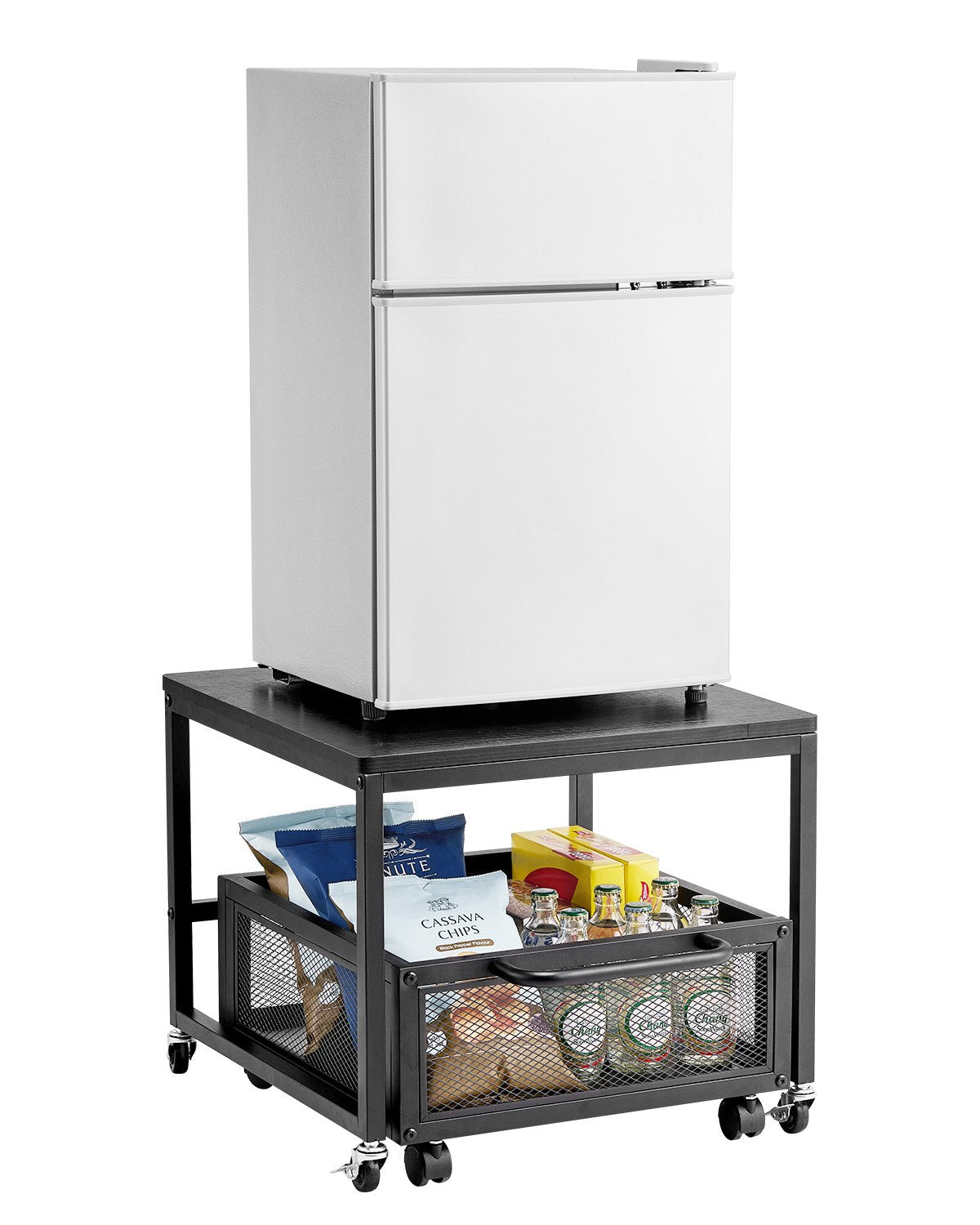 VEVOR Mini Fridge Stand with Storage, 198 lbs Mini Fridge Table with Movable Storage Cart & Swivel Wheels, Beverage Refrigerator Stand for Coffee Bar, Mini Fridge Organizer for Office Home Dorm, Black - DTCKMNBXZJ1C30NWZV0 - view 1