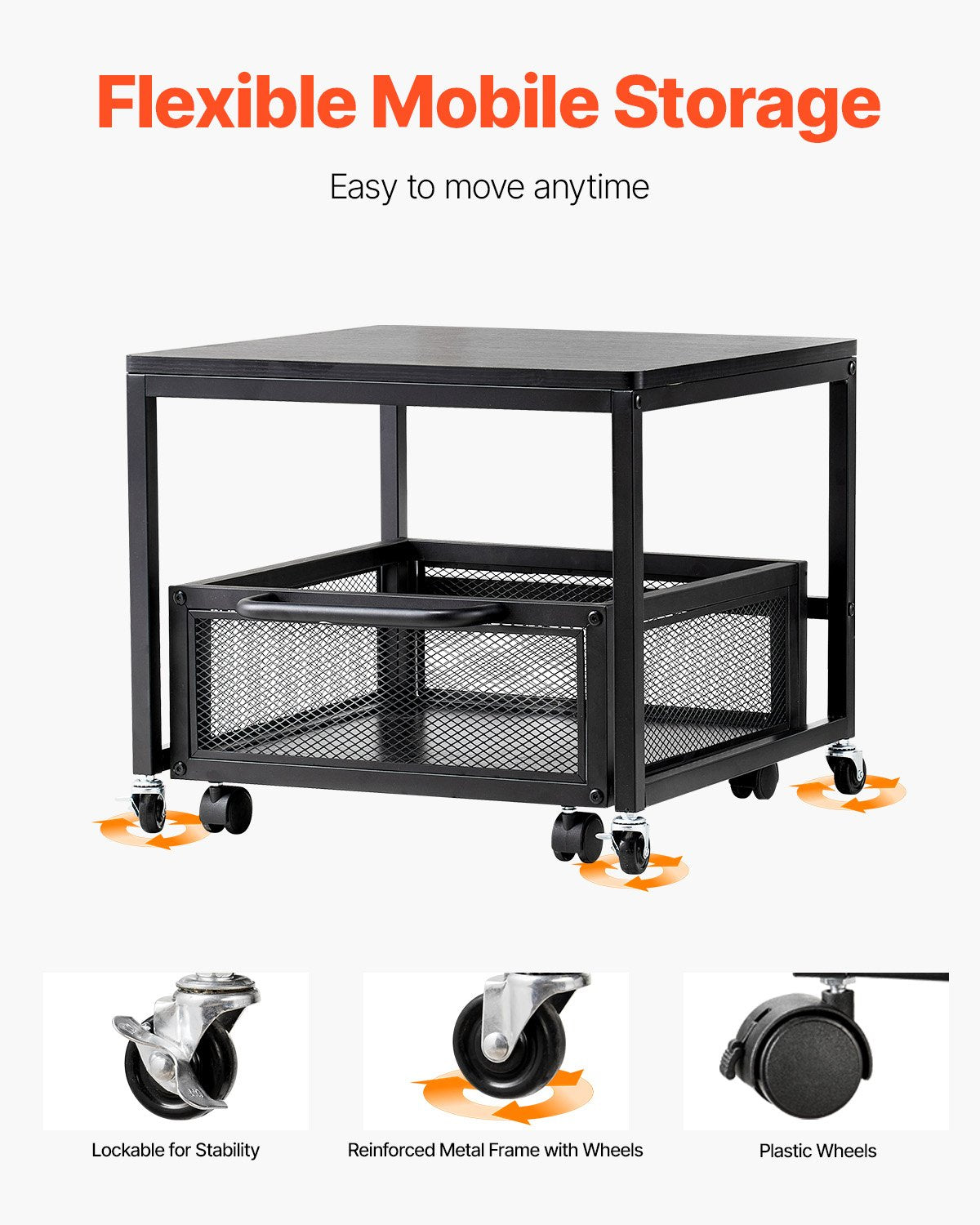 VEVOR Mini Fridge Stand with Storage, 198 lbs Mini Fridge Table with Movable Storage Cart & Swivel Wheels, Beverage Refrigerator Stand for Coffee Bar, Mini Fridge Organizer for Office Home Dorm, Black - DTCKMNBXZJ1C30NWZV0 - view 5