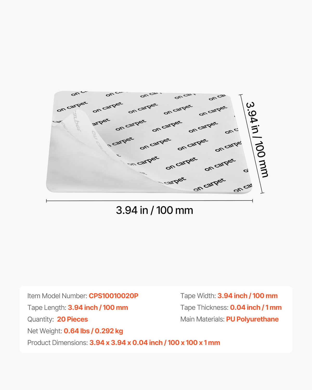 VEVOR Rug Gripper, 20 PCS, Strong Adhesive and Residue-Free, Double Sided Non-Slip Carpet Stickers for Area Rugs, Keep Corners from Curling and Bunching, for Holding Rugs in Place on Hardwood Floors - DTJDPZZFX20JMRRWX001V0 - view 8