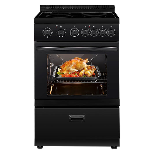 VEVOR 24 in Electric Range Oven, 2.7 Cu. Ft. Capacity Compact Freestanding Oven, Stainless Steel Kitchen Stove with 4 Burners, Easy Reach Rack, Storage Drawer, Drip Pan, Indicator Light(No Power Cord) - DTLKDL24YCJCR20RL001V8 - view 1