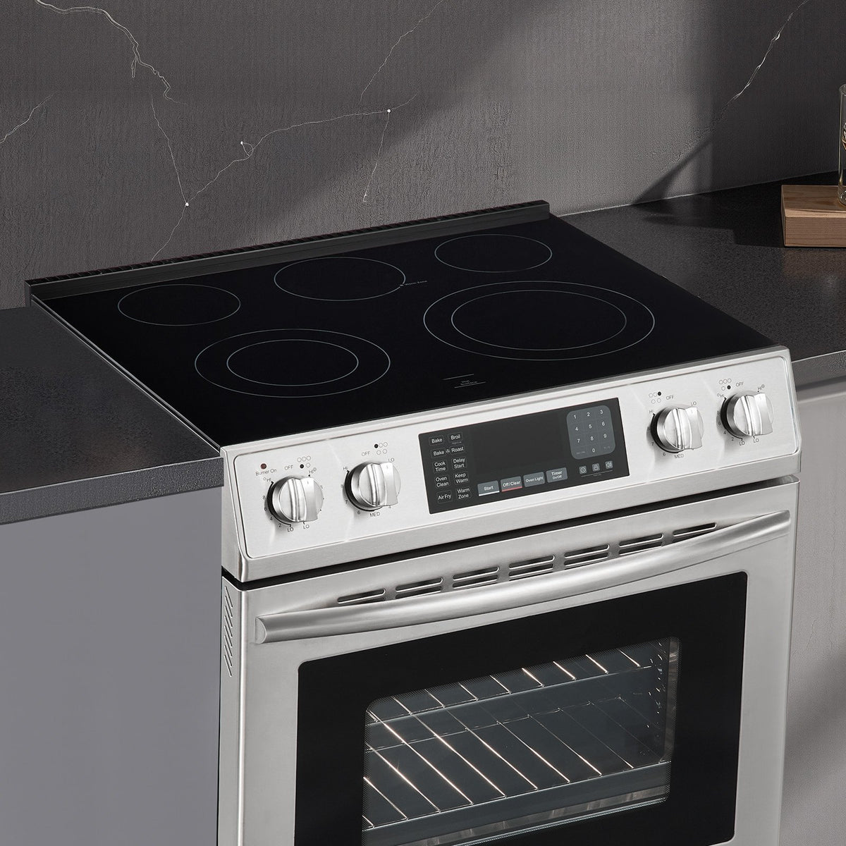 VEVOR 30 in Electric Range Oven, 4.8 Cu. Ft. Capacity Compact Freestanding Oven, Stainless Steel Kitchen Stove, with 5 Burners, Timer, Self-Cleaning, Easy Reach Racks, Storage Drawer(No Power Cord) - DTLKDL30YCSJ2KJQ8001V8 - view 9
