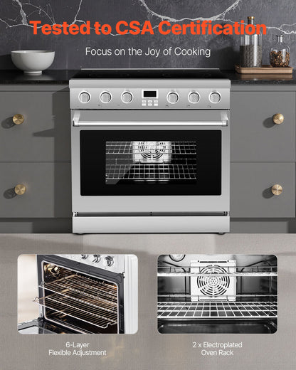 VEVOR 36 in Electric Range Oven, 6.0 Cu. Ft. Capacity Compact Freestanding Oven, Stainless Steel Kitchen Stove, with 5 Burners, Digital Screen Button Control, Easy Reach Racks for RV(No Power Cord) - DTLKDL36YCJCC55O6001V8 - view 7