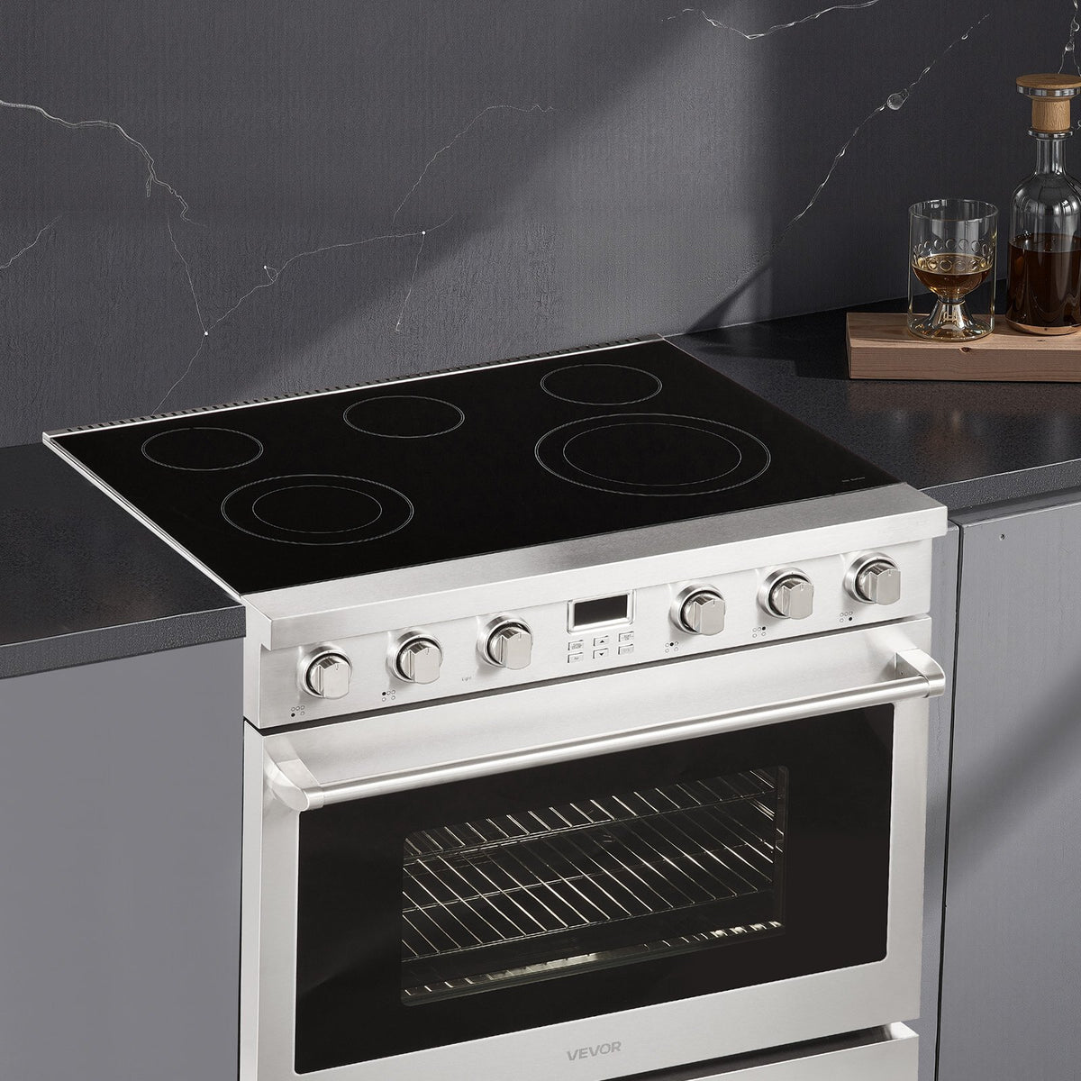 VEVOR 36 in Electric Range Oven, 6.0 Cu. Ft. Capacity Compact Freestanding Oven, Stainless Steel Kitchen Stove, with 5 Burners, Digital Screen Button Control, Easy Reach Racks for RV(No Power Cord) - DTLKDL36YCJCC55O6001V8 - view 9