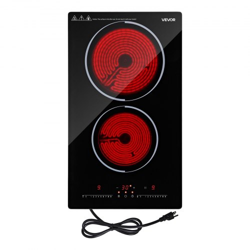 VEVOR Electric Cooktop 12inch 2 Burners Portable Stove Top 1800W 120V, Ceramic Countertop/Built-in Radiant Electric Stove, with 9 Power Levels, Timer, Child Lock, Over-Heat Guard, Touch Control - DTLQRS2BURNE1J3N5001V1 - view 2