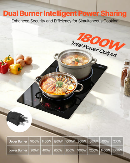 VEVOR Electric Cooktop 12inch 2 Burners Portable Stove Top 1800W 120V, Ceramic Countertop/Built-in Radiant Electric Stove, with 9 Power Levels, Timer, Child Lock, Over-Heat Guard, Touch Control - DTLQRS2BURNE1J3N5001V1 - view 3