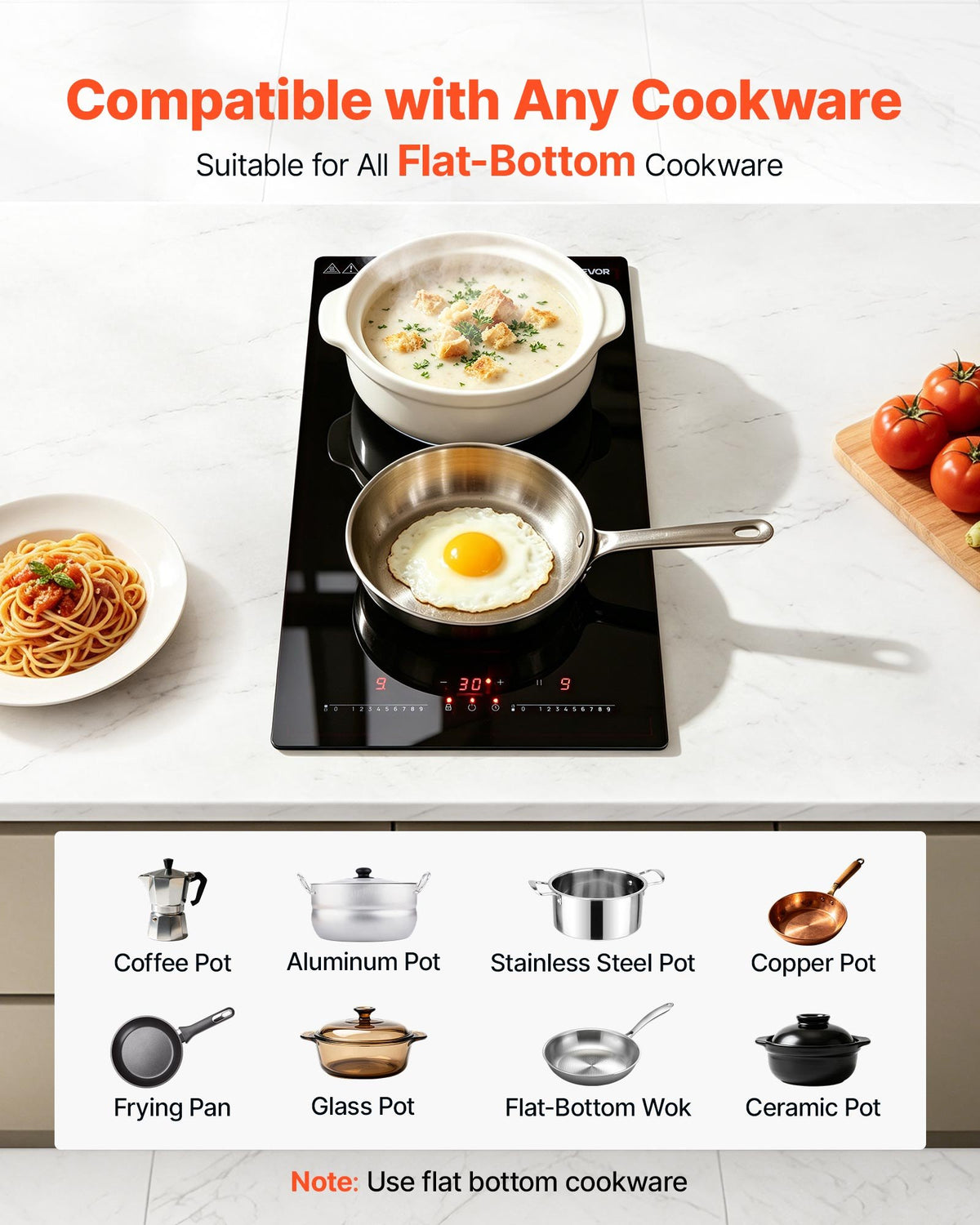 VEVOR Electric Cooktop 12inch 2 Burners Portable Stove Top 1800W 120V, Ceramic Countertop/Built-in Radiant Electric Stove, with 9 Power Levels, Timer, Child Lock, Over-Heat Guard, Touch Control - DTLQRS2BURNE1J3N5001V1 - view 7