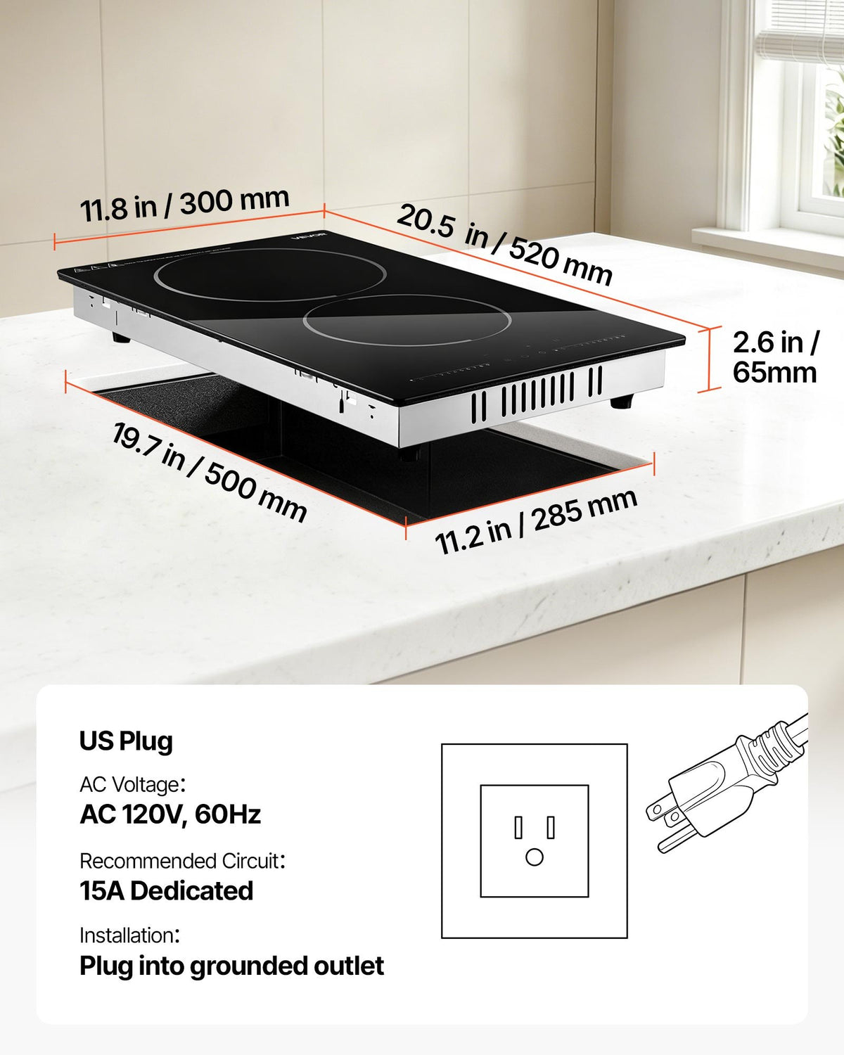 VEVOR Electric Cooktop 12inch 2 Burners Portable Stove Top 1800W 120V, Ceramic Countertop/Built-in Radiant Electric Stove, with 9 Power Levels, Timer, Child Lock, Over-Heat Guard, Touch Control - DTLQRS2BURNE1J3N5001V1 - view 8