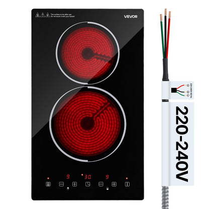 VEVOR Electric Cooktop 12inch 2 Burners Stove Top 3000W 220V No Plug, Ceramic Built-in Radiant Electric Stove, with 9 Power Levels, Timer, Child Lock, Over-Heat Guard, Touch Control - DTLQRS2BURNEHGOTK001V7 - view 1