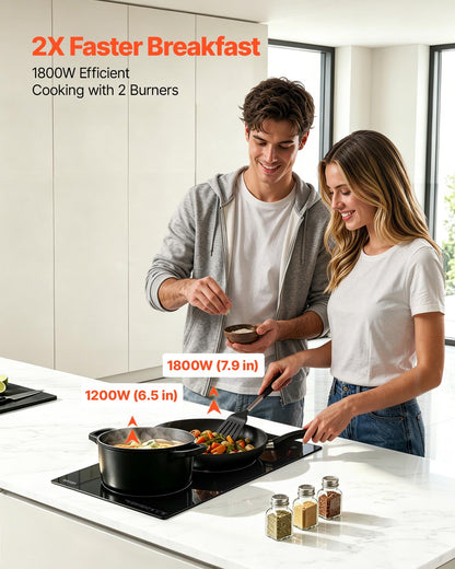 VEVOR Electric Cooktop 12inch 2 Burners Stove Top 3000W 220V No Plug, Ceramic Built-in Radiant Electric Stove, with 9 Power Levels, Timer, Child Lock, Over-Heat Guard, Touch Control - DTLQRS2BURNEHGOTK001V7 - view 3
