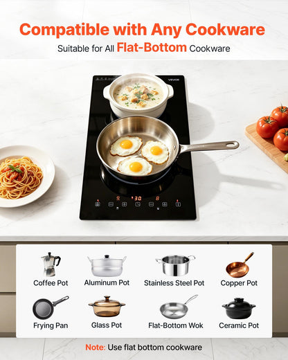 VEVOR Electric Cooktop 12inch 2 Burners Stove Top 3000W 220V No Plug, Ceramic Built-in Radiant Electric Stove, with 9 Power Levels, Timer, Child Lock, Over-Heat Guard, Touch Control - DTLQRS2BURNEHGOTK001V7 - view 7