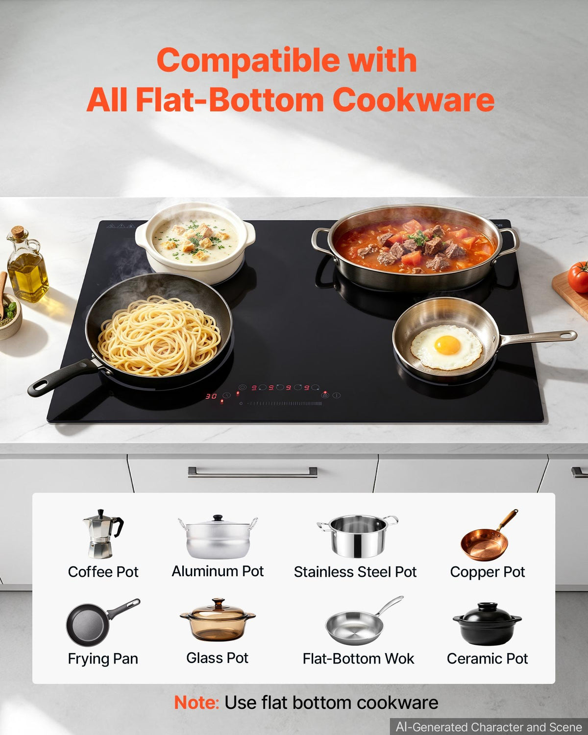 VEVOR Electric Cooktop 30inch 4 Burners Stove Top 7000W 220V No Plug, Ceramic Built-in Radiant Electric Stove , with 9 Power Levels, Timer, Child Lock, Over-Heat Guard, Touch Control - DTLQRS4BURNEECOXU001V7 - view 7