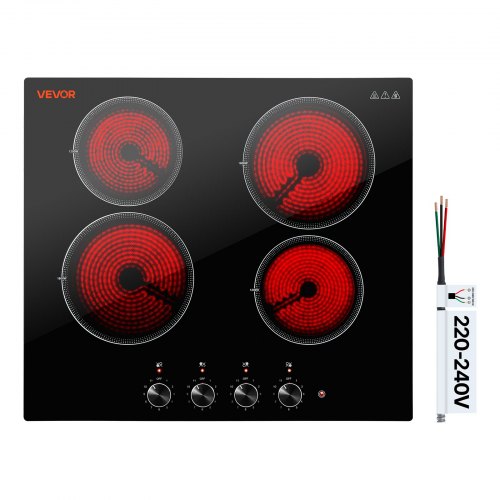 VEVOR Electric Cooktop 24inch 4 Burners Stove Top 6000W 220V No Plug, Ceramic Built-in Radiant Electric Stove , with 11 Power Levels, Over-Heat Guard, Knob Control, for Diverse Cooking Requirements - DTLQRS4BURNEKI9TC001V7 - view 2