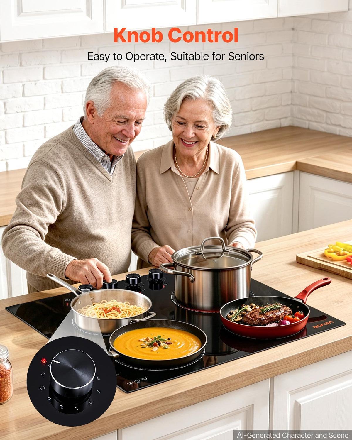 VEVOR Electric Cooktop 24inch 4 Burners Stove Top 6000W 220V No Plug, Ceramic Built-in Radiant Electric Stove , with 11 Power Levels, Over-Heat Guard, Knob Control, for Diverse Cooking Requirements - DTLQRS4BURNEKI9TC001V7 - view 6
