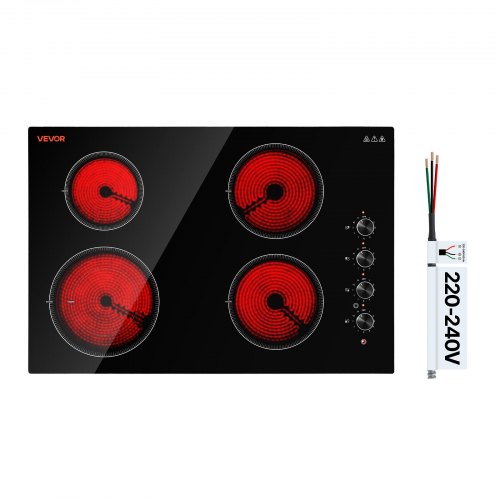 VEVOR Electric Cooktop 30inch 4 Burners Stove Top 7200W 220V No Plug, Ceramic Built-in Radiant Electric Stove , with 11 Power Levels, Over-Heat Guard, Knob/Touch Control - DTLQRS4BURNET165R001V7 - view 2
