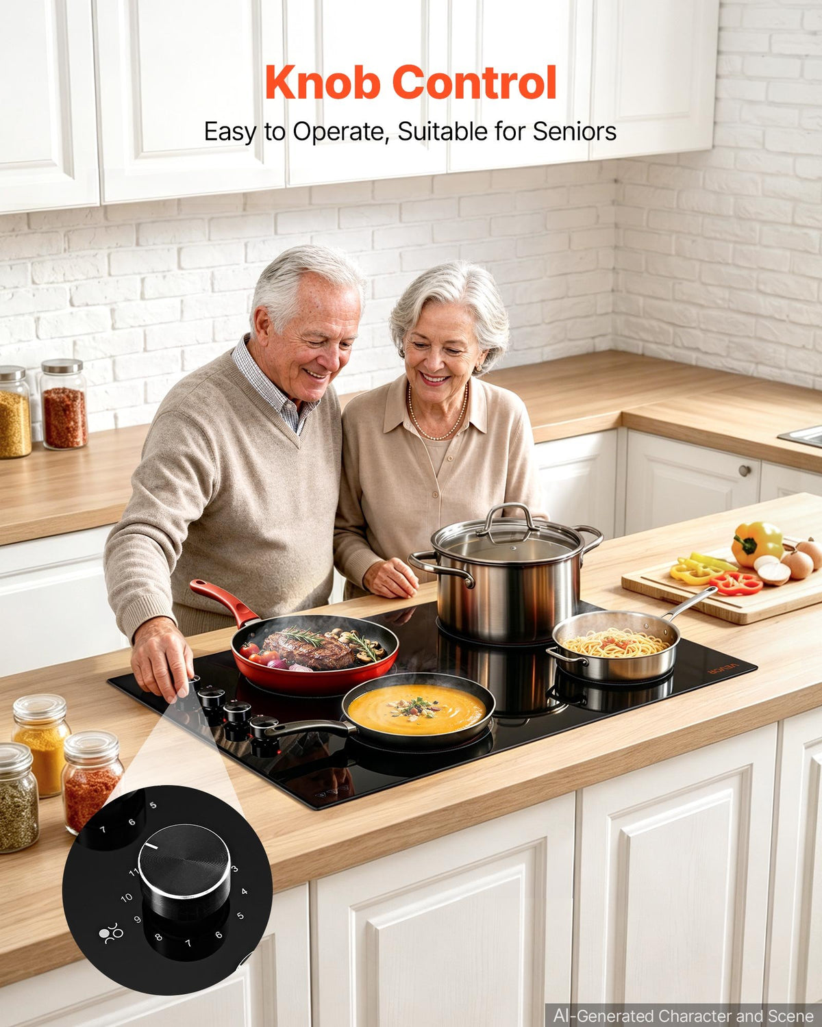 VEVOR Electric Cooktop 30inch 4 Burners Stove Top 7200W 220V No Plug, Ceramic Built-in Radiant Electric Stove , with 11 Power Levels, Over-Heat Guard, Knob/Touch Control - DTLQRS4BURNET165R001V7 - view 6