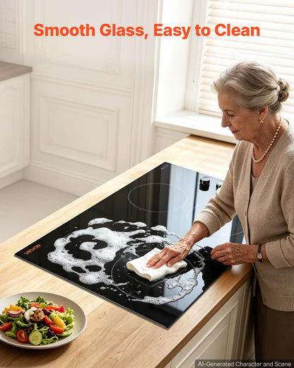 VEVOR Electric Cooktop 30inch 4 Burners Stove Top 7200W 220V No Plug, Ceramic Built-in Radiant Electric Stove , with 11 Power Levels, Over-Heat Guard, Knob/Touch Control - DTLQRS4BURNET165R001V7 - view 7