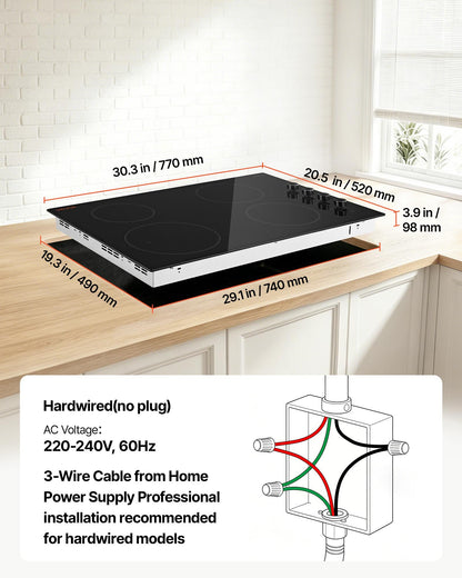 VEVOR Electric Cooktop 30inch 4 Burners Stove Top 7200W 220V No Plug, Ceramic Built-in Radiant Electric Stove , with 11 Power Levels, Over-Heat Guard, Knob/Touch Control - DTLQRS4BURNET165R001V7 - view 8