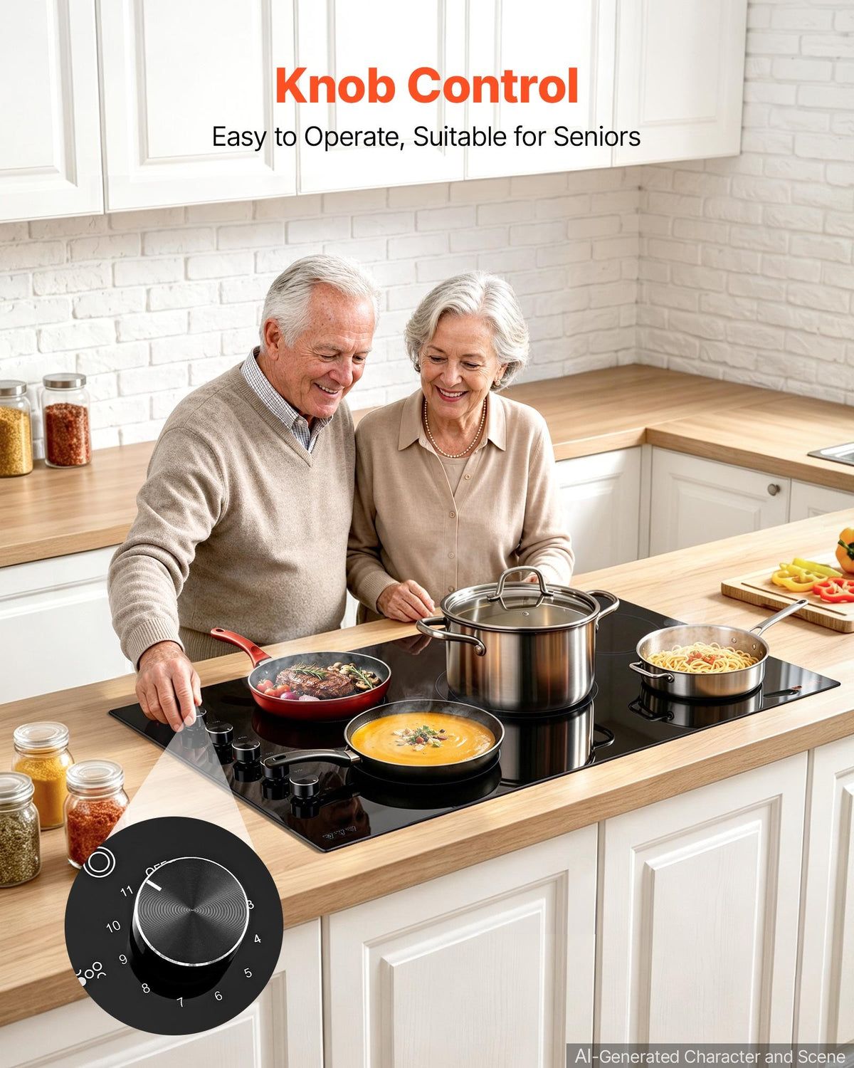 VEVOR Electric Cooktop 36inch 5 Burners Stove Top 8800W 220V No Plug, Ceramic Built-in Radiant Electric Stove , with 11 Power Levels, Timer, Child Lock, Over-Heat Guard, Knob/Touch Control - DTLQRS5GLT36BW9RI001V7 - view 6