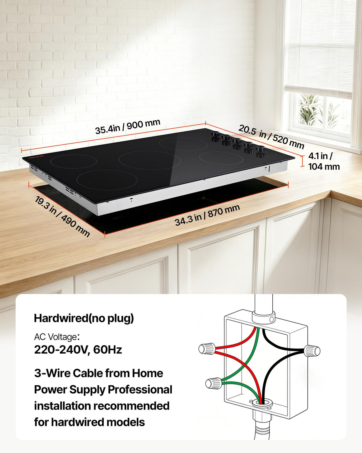 VEVOR Electric Cooktop 36inch 5 Burners Stove Top 8800W 220V No Plug, Ceramic Built-in Radiant Electric Stove , with 11 Power Levels, Timer, Child Lock, Over-Heat Guard, Knob/Touch Control - DTLQRS5GLT36BW9RI001V7 - view 8