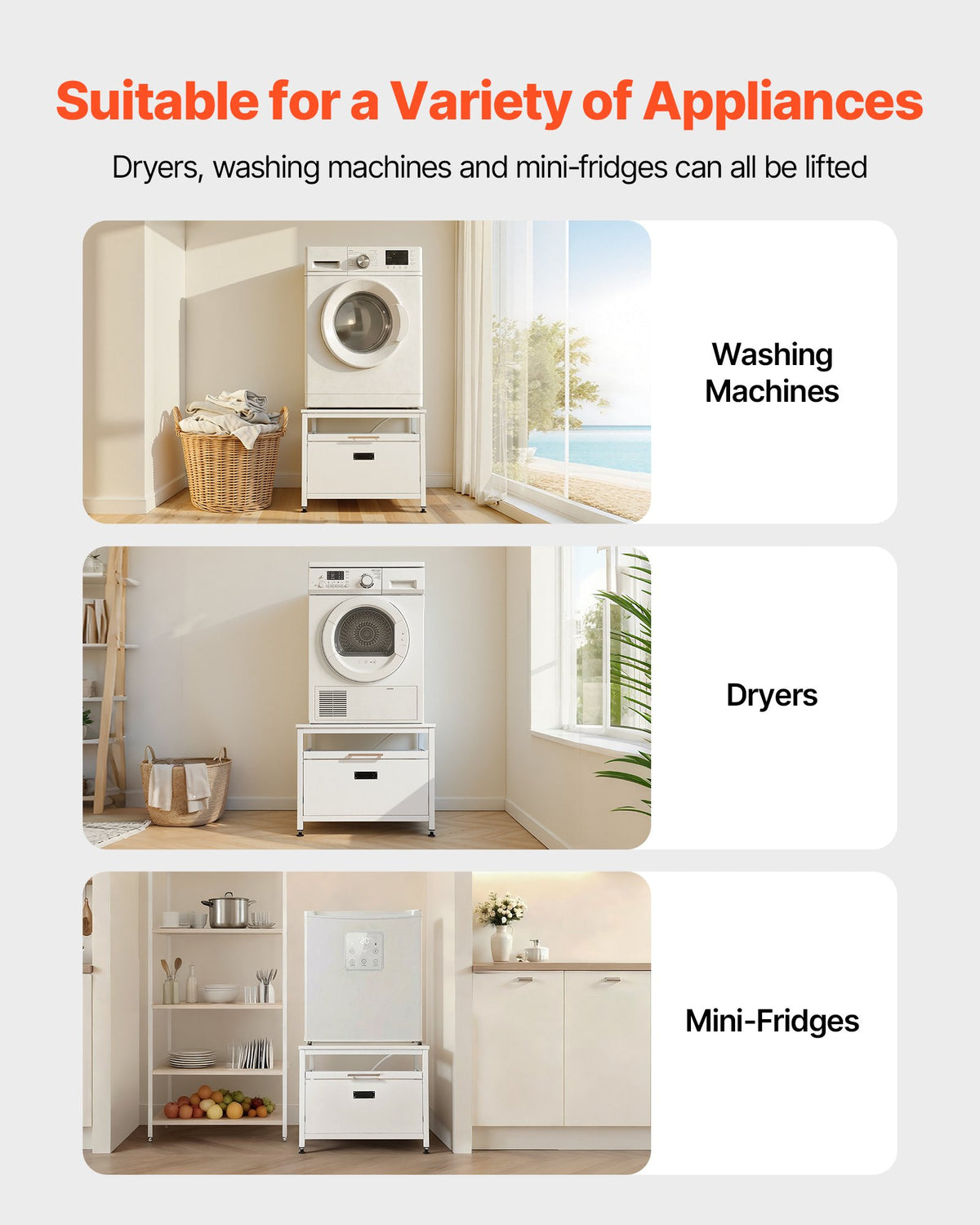 VEVOR Laundry Pedestal, 23 in Height, 29 x 29 in Washer and Dryer Pedestals with Pull-out Tray and Storage Space, 700 lbs Load Capacity, Non-Slip Feet Washing Machine Stand Universal Fit, White - DTPHCWKJ2929B1442001V0 - view 3