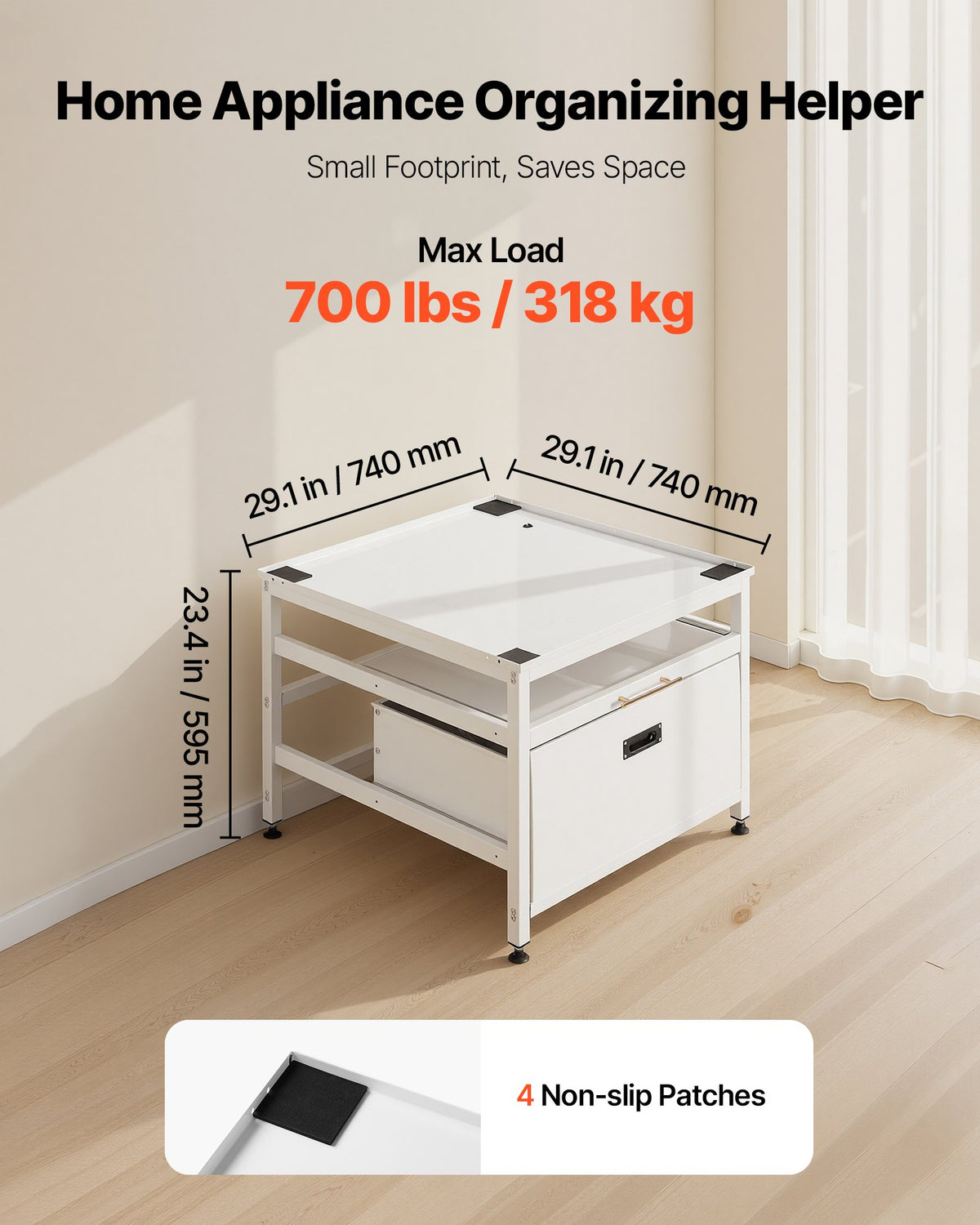 VEVOR Laundry Pedestal, 23 in Height, 29 x 29 in Washer and Dryer Pedestals with Pull-out Tray and Storage Space, 700 lbs Load Capacity, Non-Slip Feet Washing Machine Stand Universal Fit, White - DTPHCWKJ2929B1442001V0 - view 4