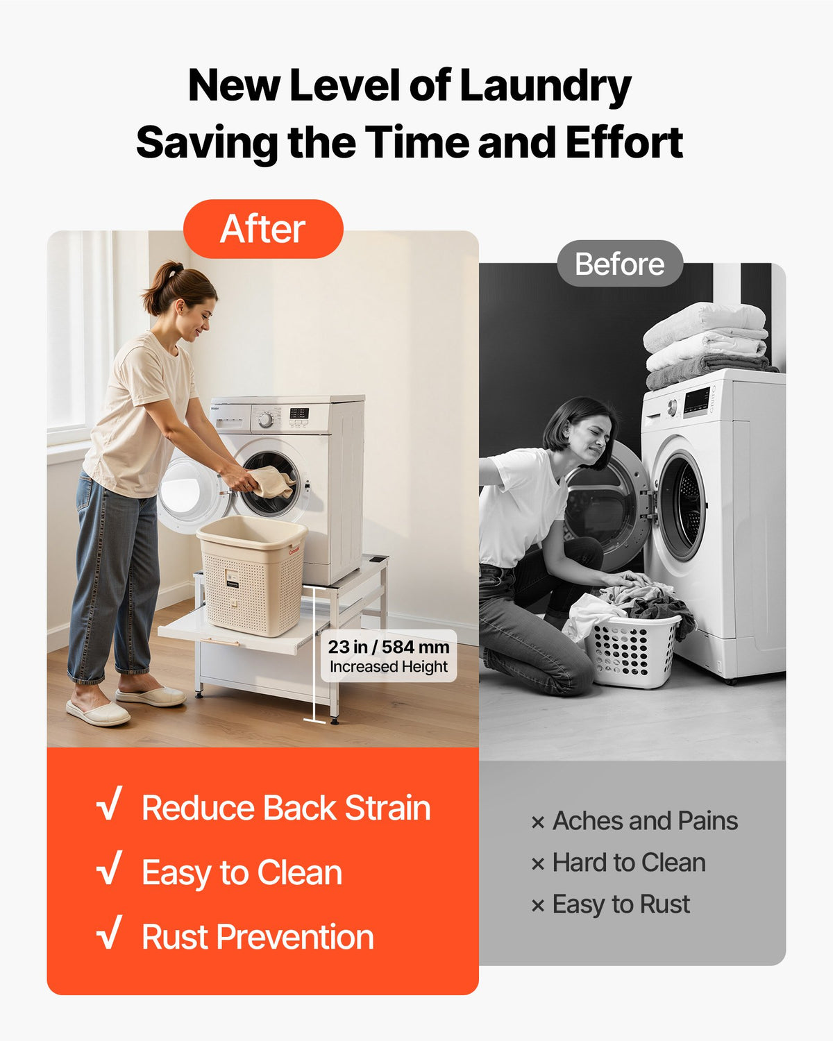 VEVOR Laundry Pedestal, 23 in Height, 29 x 29 in Washer and Dryer Pedestals with Pull-out Tray and Storage Space, 700 lbs Load Capacity, Non-Slip Feet Washing Machine Stand Universal Fit, White - DTPHCWKJ2929B1442001V0 - view 5