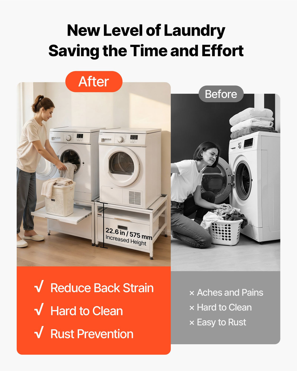 VEVOR Laundry Pedestal, 22.6 in Height, 29 x 29 in Washer and Dryer Pedestals with Pull-out Tray and Storage Space, 800 lbs Load Capacity, Non-Slip Feet Washing Machine Stand Universal, White, 2 Pack - DTPHCWKJ2929U2DHL001V0 - view 5