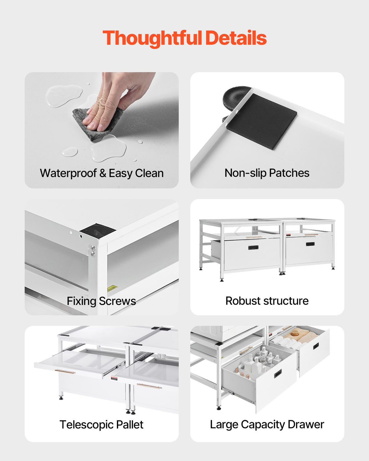 VEVOR Laundry Pedestal, 22.6 in Height, 29 x 29 in Washer and Dryer Pedestals with Pull-out Tray and Storage Space, 800 lbs Load Capacity, Non-Slip Feet Washing Machine Stand Universal, White, 2 Pack - DTPHCWKJ2929U2DHL001V0 - view 8