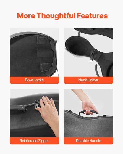 VEVOR 4/4 Full Size Cello Case, Composite Carbon Fiber, Lightweight Portable Travel Carrying Bag, with Plush Lining, Dual Shoulder Straps, Anti-Scratch, Professional Cello-Shape, for Cello, Black - DTQHTQXFHTXWD8QQ8001V0 - view 7