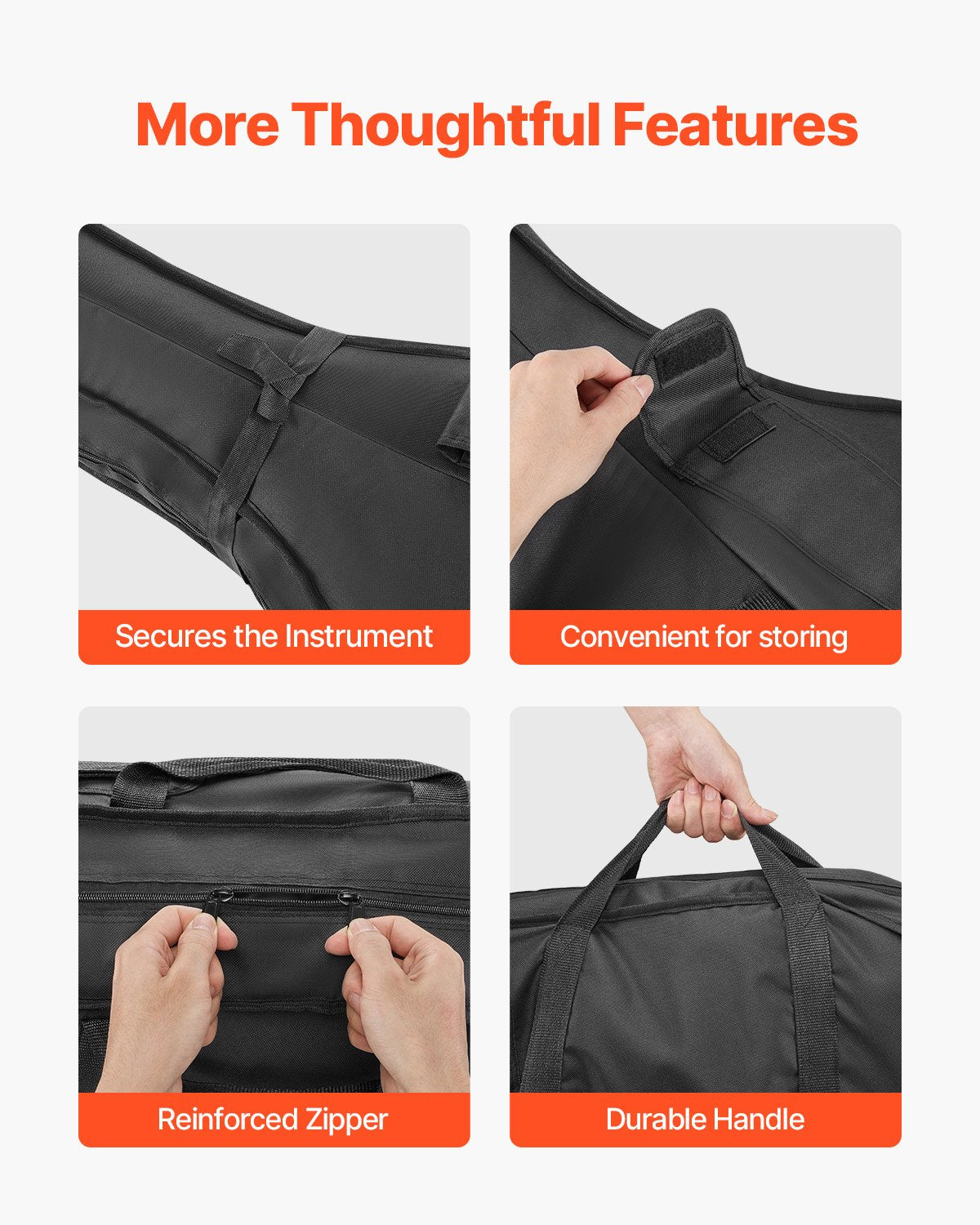VEVOR 4/4 Full Size Cello Case, Nylon Waterproof, Lightweight Portable Travel Carrying Bag, with Reinforced Handle, Dual Shoulder Straps, Anti-Scratch, Professional Cello-Shape, for Cello, Black - DTQHTQXNLXH4SBV0V001V0 - view 7