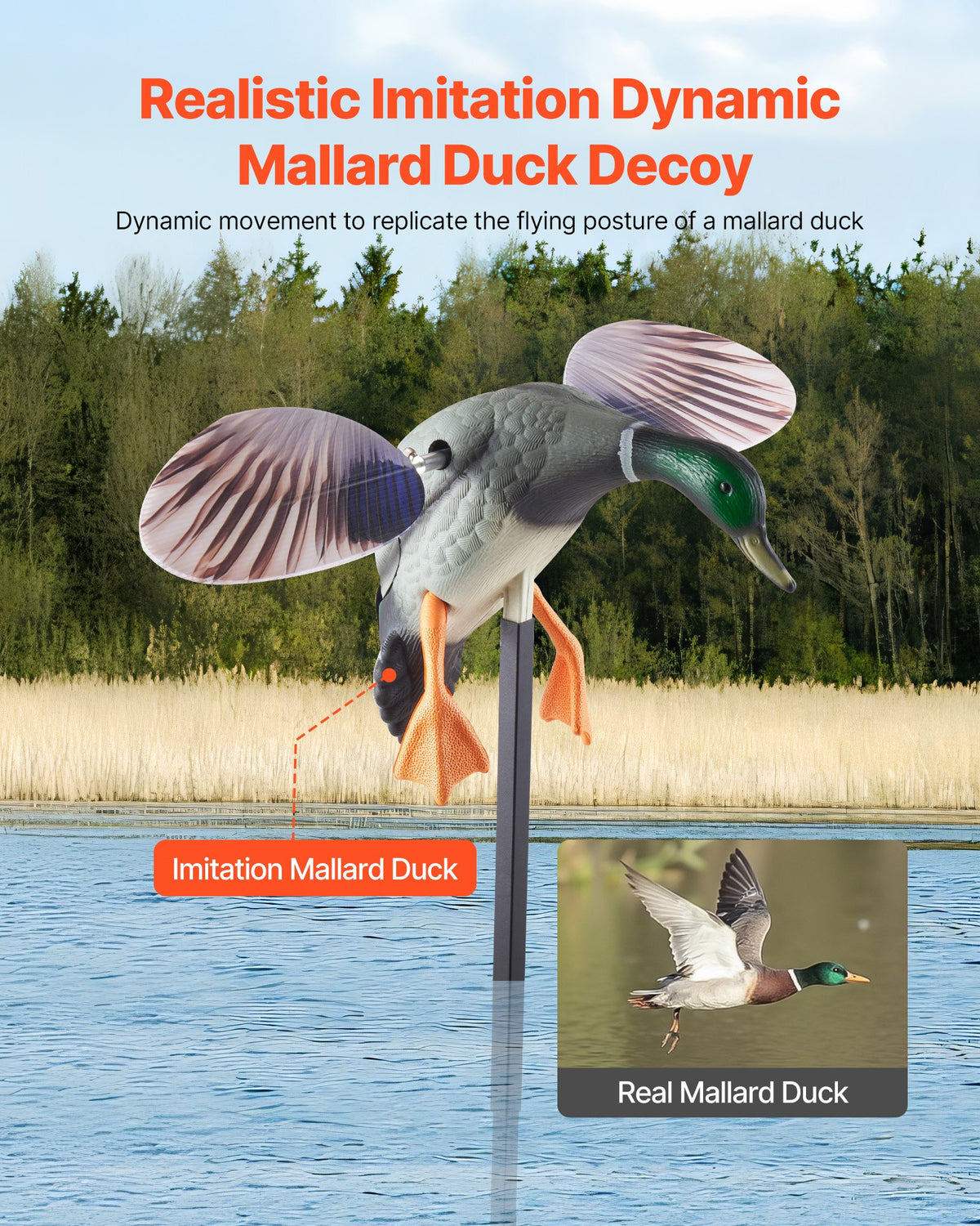VEVOR Spinning Wing Motion Duck Decoys, Outdoor Teal Decoys for Hunting, Floating Duck for Pool, Pond, and Lake, Realistic Plastic Duck Hunting Decoy, Garden Yard Decoration, Easy to Carry, 1-Pack - DTSLYESY1J00LHRTZ001V9 - view 3