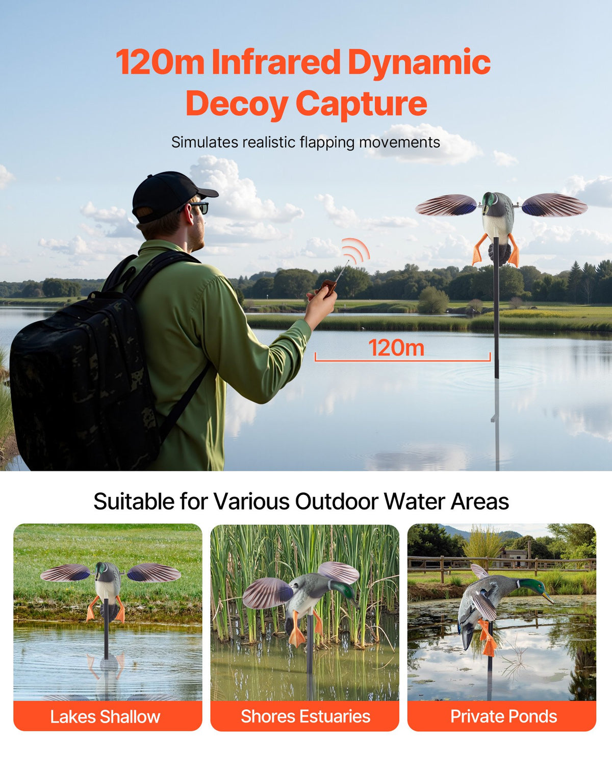 VEVOR Spinning Wing Motion Duck Decoys, Outdoor Teal Decoys for Hunting, Floating Duck for Pool, Pond, and Lake, Realistic Plastic Duck Hunting Decoy, Garden Yard Decoration, Easy to Carry, 1-Pack - DTSLYESY1J00LHRTZ001V9 - view 4