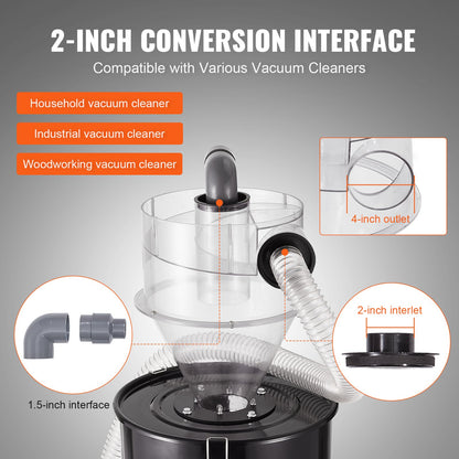 VEVOR Cyclone Dust Separator with Metal Tank, 4" Retrofit Cyclone Separator for Dust Collectors, ABS Dust Deputy With 2" Hole O.D. Connector & Hose for Wet/Dry Shop Vacuums, Fits 13.21 Gallon Tank - DTXFCCQTJZXBLCKLWV0 - view 5