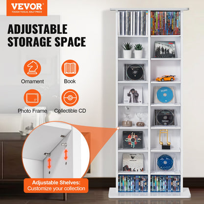 VEVOR Media Storage Cabinet, 8-layer DVD Shelf Holds up to 464 CDs, Adjustable CD Shelves 16 Compartments, Protects & Organizes Music, Movie, Video Games or Memorabilia Collections, White - DVDCDCCJKFS1YOOIZV0 - view 3